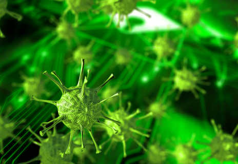 Zeichnung grüner Viren in Nahaufnahme