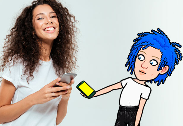 Junge Frau mit Handy und nochmal als Meme